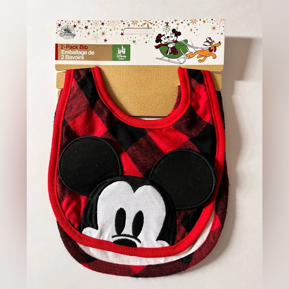 New Disney Baby Christmas Bib Set~Minnie Mouse & Mickey Mouse Baby Bibs